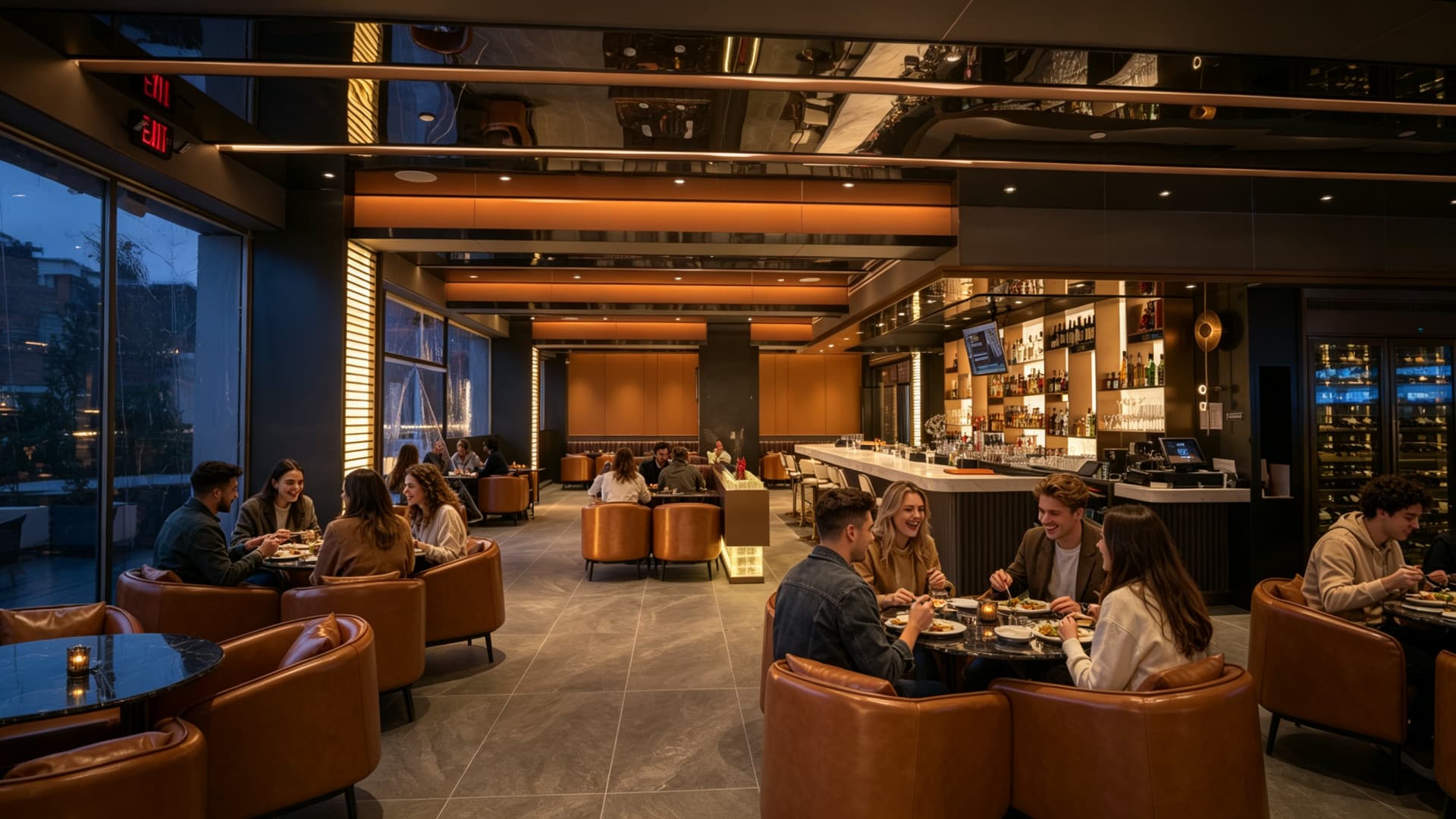 A reserved evening gathering in the third-floor lounge