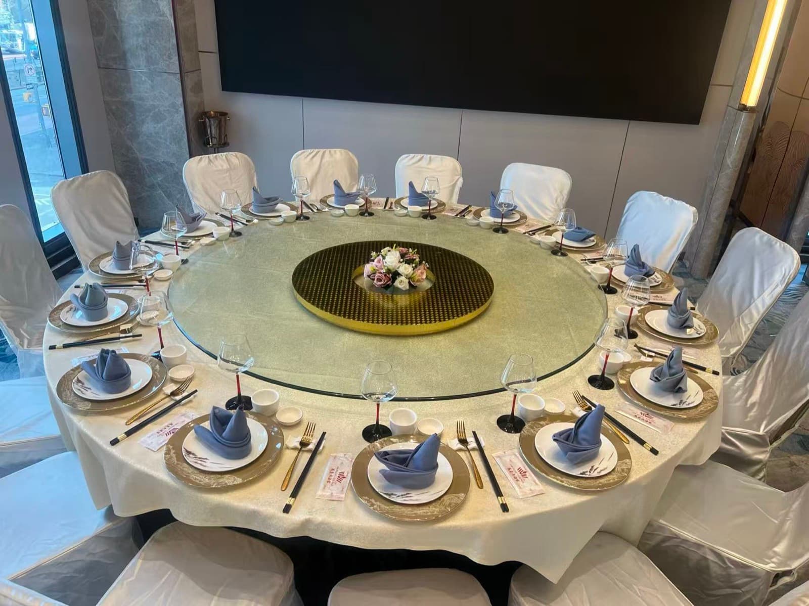 Place settings around the lazy-Susan table