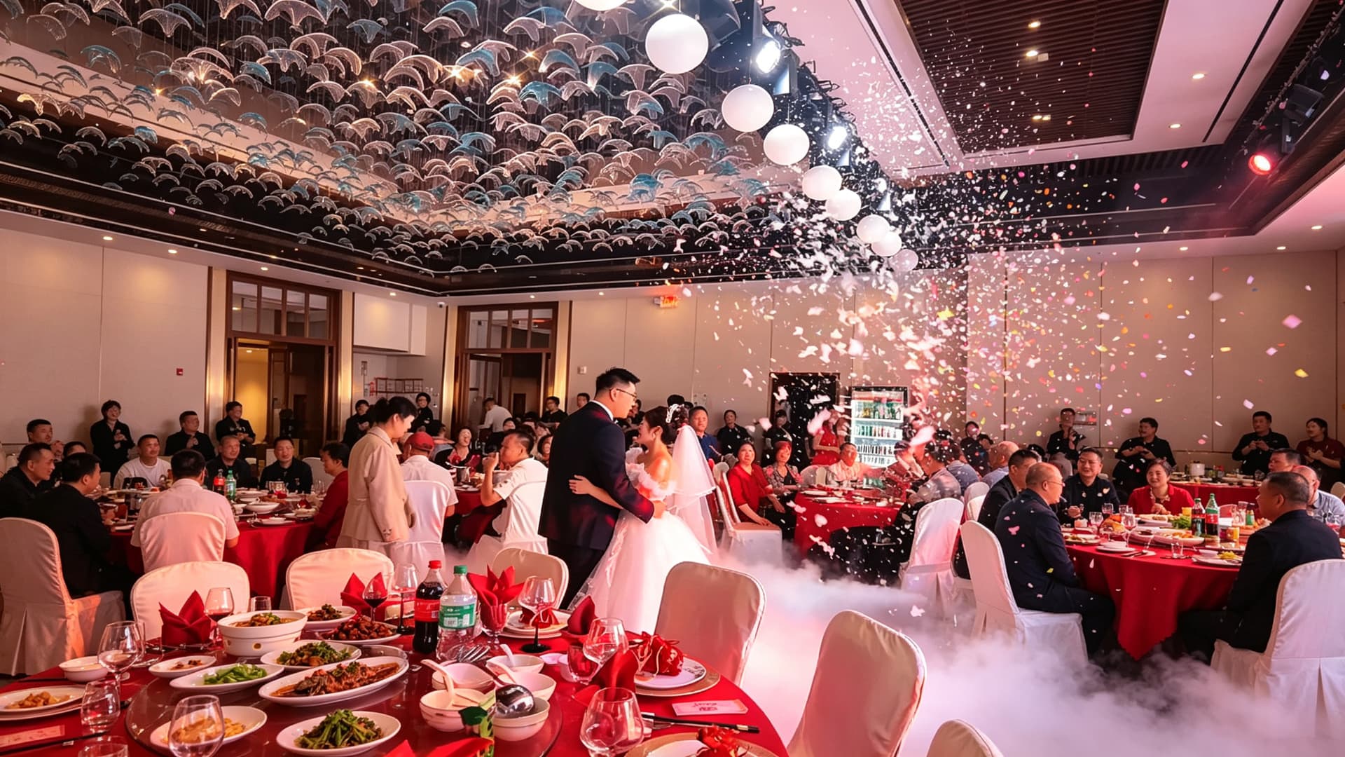 First dance beneath a confetti shower