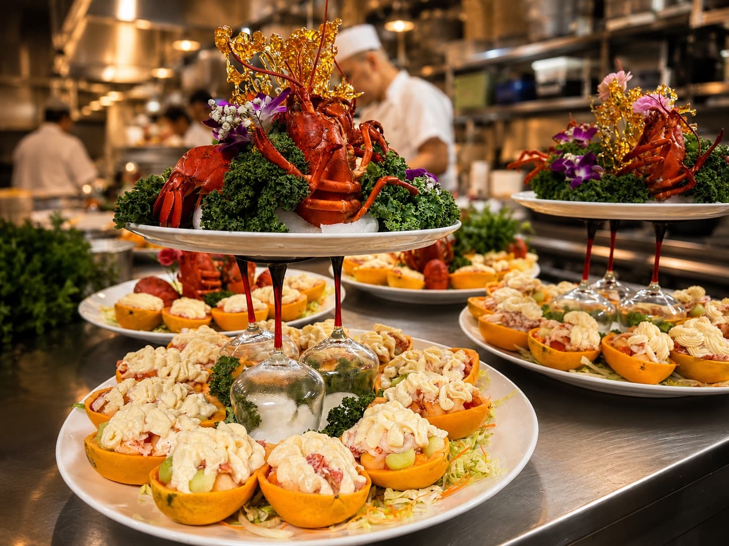 Tiered lobster platter with papaya lobster-salad cups