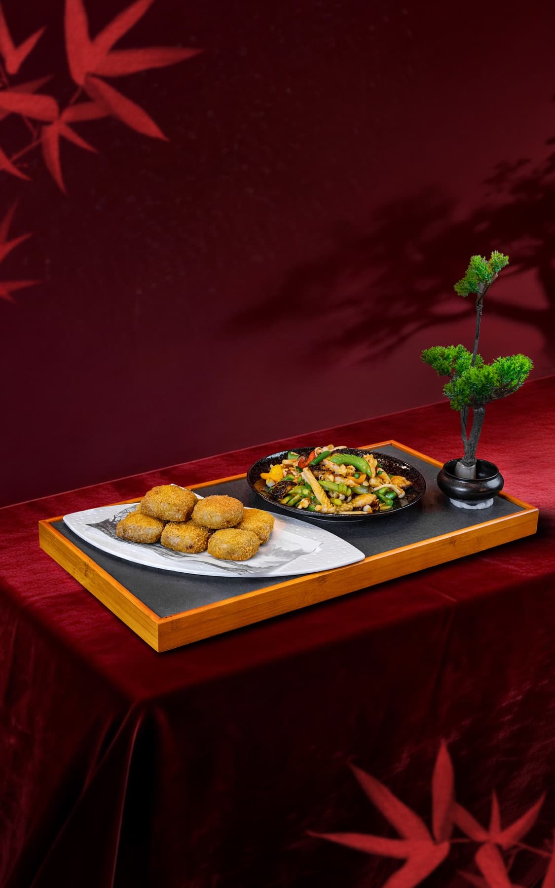 Morel mushroom stir-fry with crispy taro