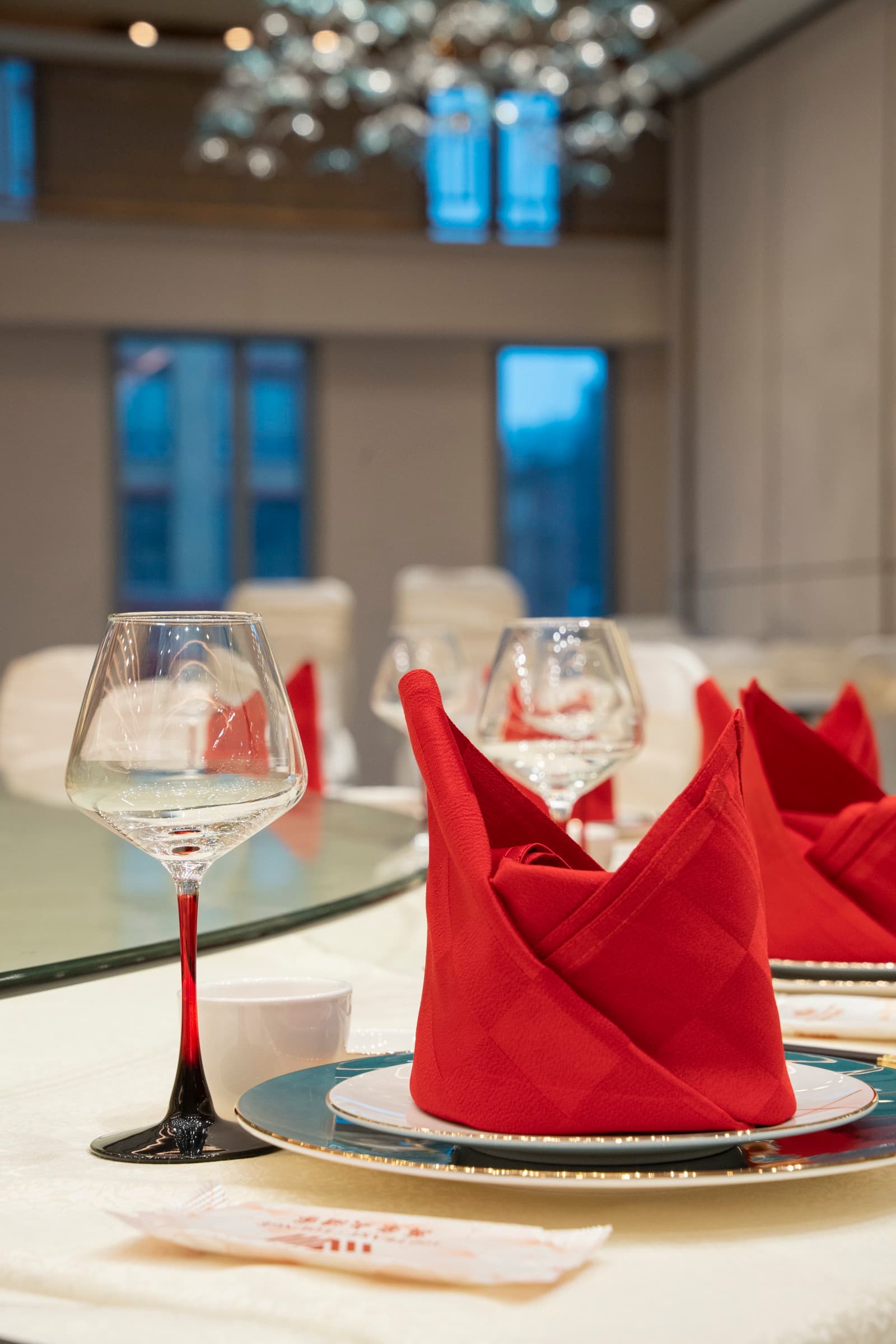 Red napkin place setting