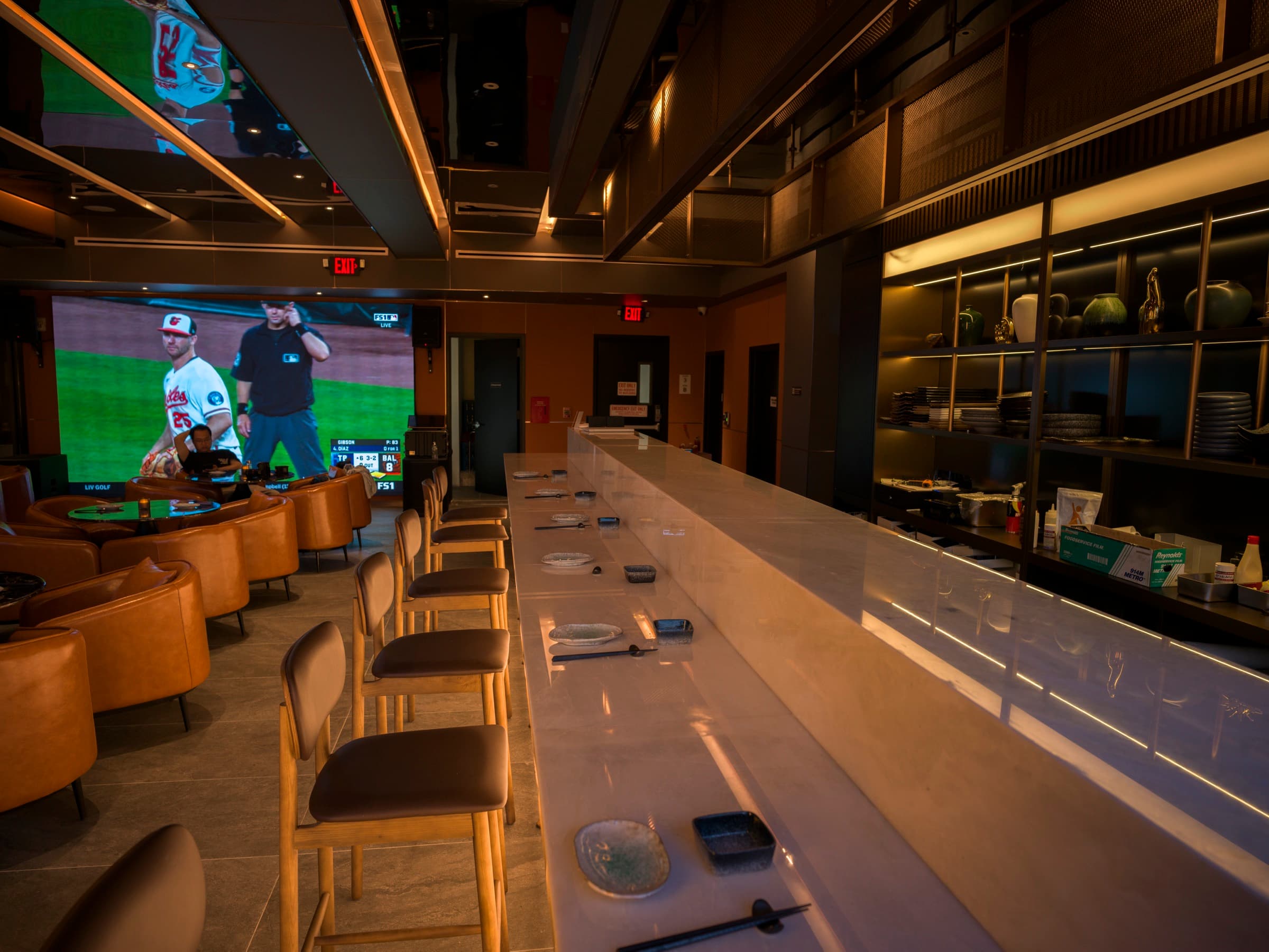 Sushi counter set for evening service