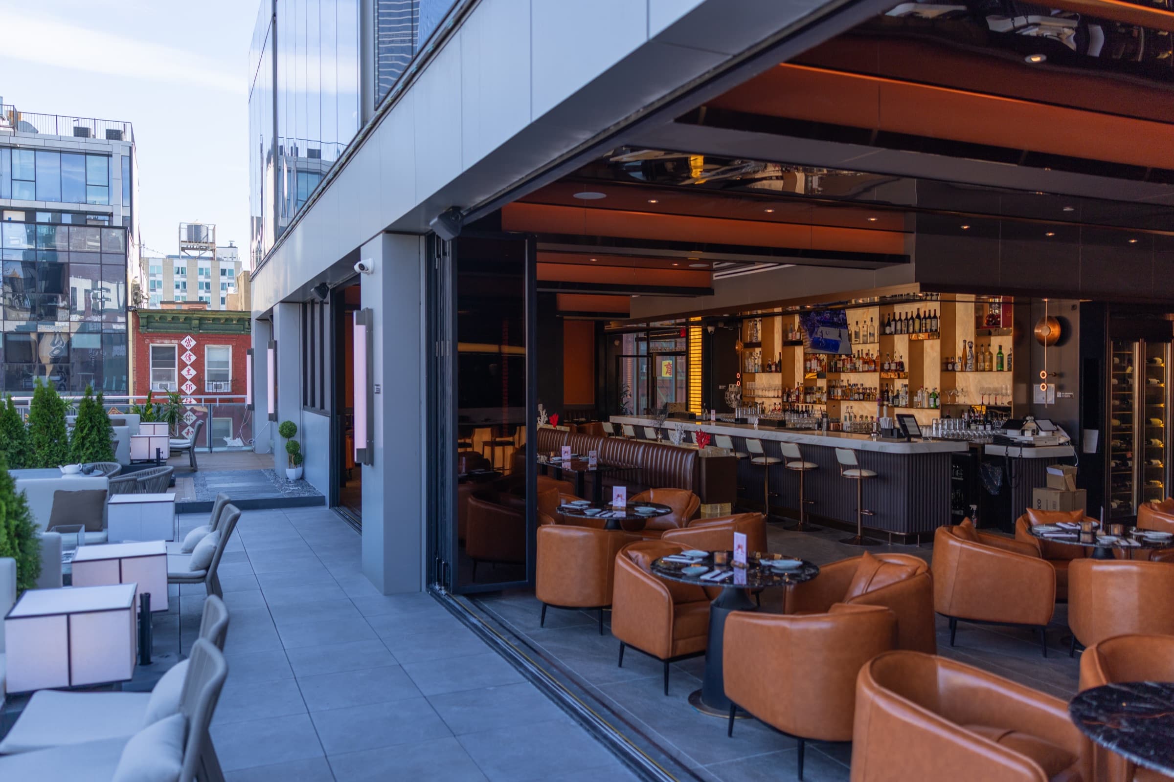 The bar opening onto the open-air terrace
